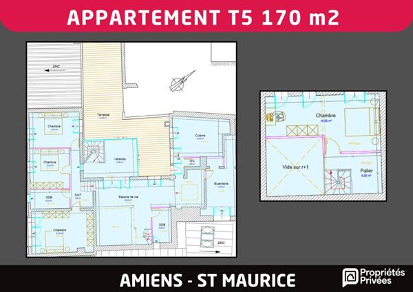 Grand appartement 5 pièces ou plus de 170 m2 avec terrasse roof top - Amiens St Maurice