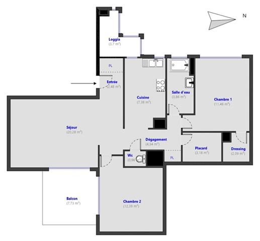 T3 68 m² au calme avec terrasse en résidence verdoyante