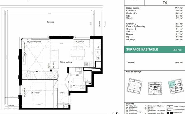 Appartement F4 à vendre  4 pièces - 99,67 m2 VILLENAVE D ORNON - 33