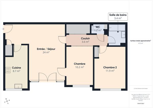 Appartement F3 à vendre  3 pièces - 67,24 m2 FONTENAY AUX ROSES - 92