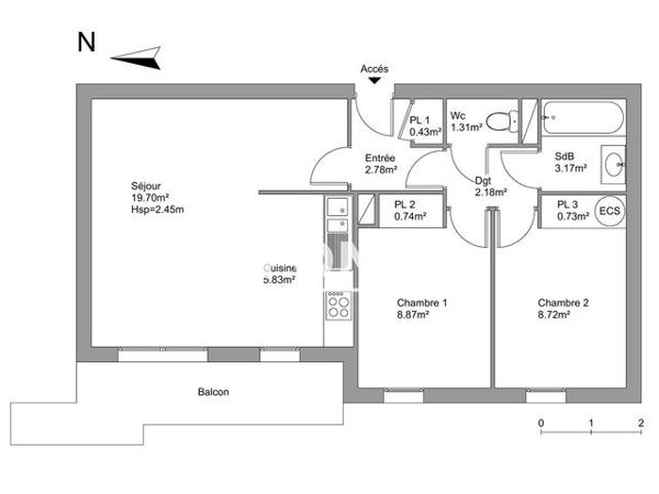 Location Appartement 3 pièces 54.46 m² - 8 &17 IMP. SIMONE DE BEAUVOIR Toulouse 31200