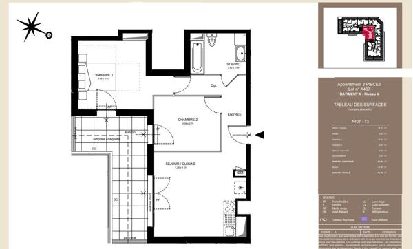 A VENDRE T3 DERNIER ETAGE AVEC BALCON SUR AVRILLE