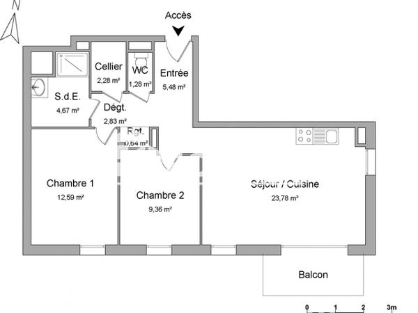 Location Appartement 3 pièces 62.91 m² - 32 RUE DU MONT MIREL Maromme 76150