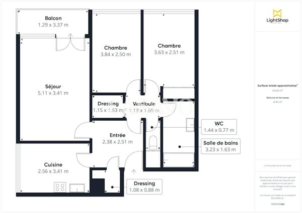 Vente Appartement 3 pièces de 65m² - 95000 Cergy