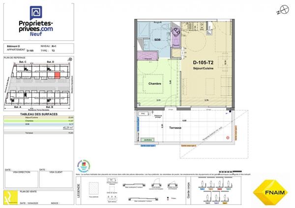 T2 lumineux de 40,29 m² avec grande terrasse et parking