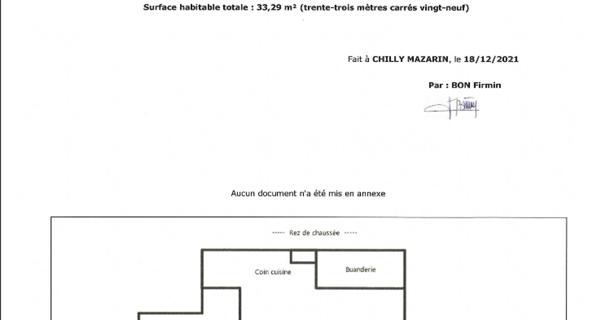 Location Studio 33.29 m² - Chilly-mazarin 91380