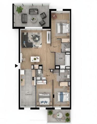 T4 90 m² sixième étage avec deux terrasses, Béziers (Avenue du Président Wilson)