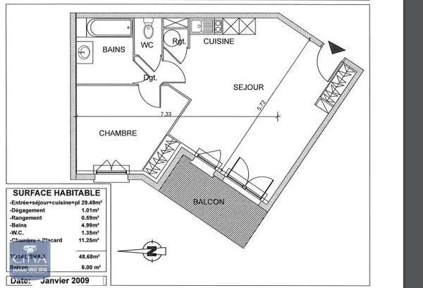 Vente appartement 2 pièces de 48m²