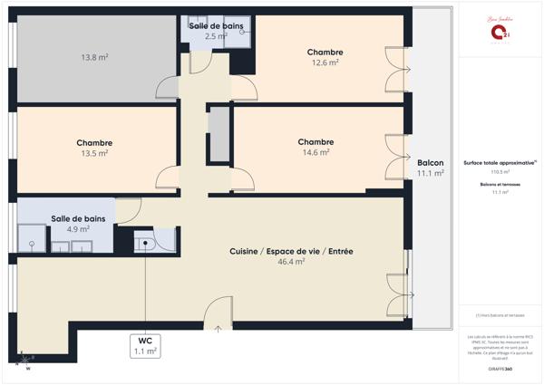 Appartement 5 pièces - 109 m² Exclusivité efficity