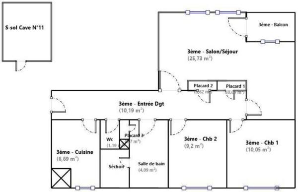 Appartement à vendre 4 pièces de 69 m²
