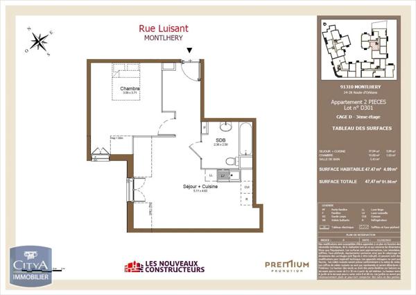 Appartement à louer 2 pièces 47.47m² Montlhéry (91310)