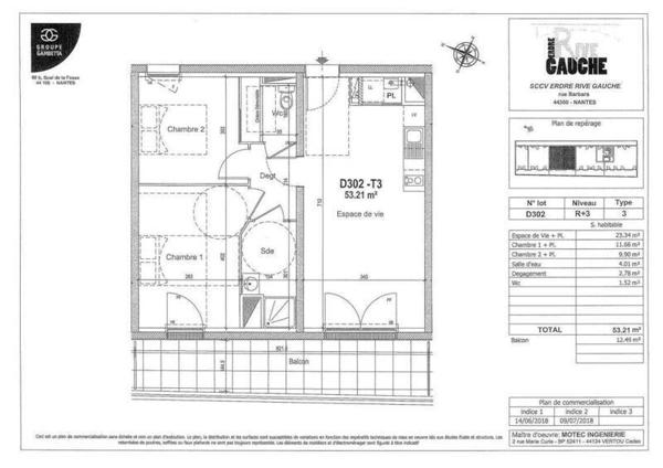 Appartement 3 pièces - 44300 Nantes -  Saint-Joseph-Bourg
