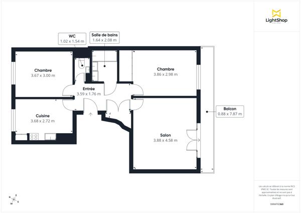 Appartement 3 pièces de 65 m² avec balcon et parking - Rue Kilford, Courbevoie