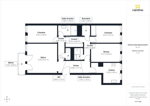Appartement 4 pièces 89m² traversant - Avenue Marceau, Courbevoie - 5ème étage avec balcon