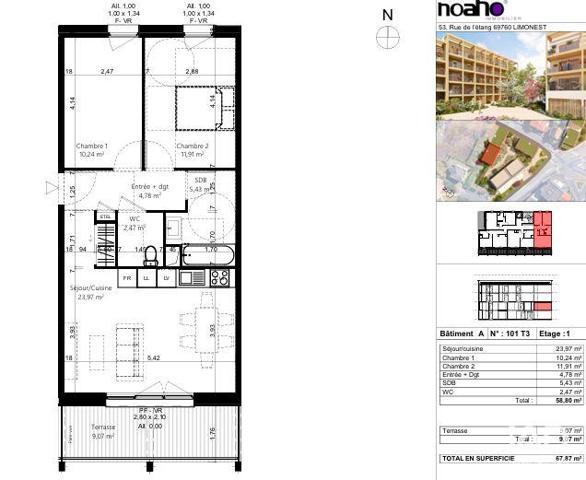 Appartement à vendre 3 pièces 58 m² Beaumont