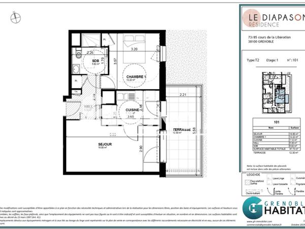 Location Appartement 2 pièces 47.74 m² - 77 COURS DE LA LIBERATION Grenoble 38000