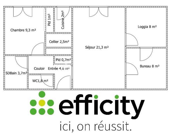 Appartement 2 pièces - 55 m²