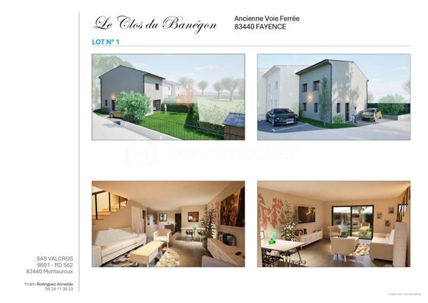 Bsk immobilier vous propose une maison mitoyenne de 4 pièces sur un terrain de 220 m² environ.
Cette villa de 84 m² environ se compose d'une grande pièce à vivre au rez-de-chaussée avec une cuisine ouverte, une buanderie et un WC.
A l'étage 3 belle chambres avec une salle de bain et WC.
Toute la maison est équipé de la climatisation réversible.
Baies double vitrage selon la norme RT 2012 donnant sur le jardin.
Livrée entièrement finie.
La maison se situe au pied du village de Fayence avec toutes les commodités à proximité.