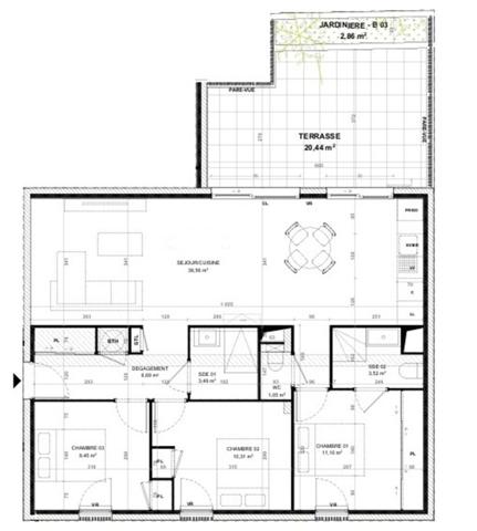 Appartement Le Pradet 4 pièces rez de jardin