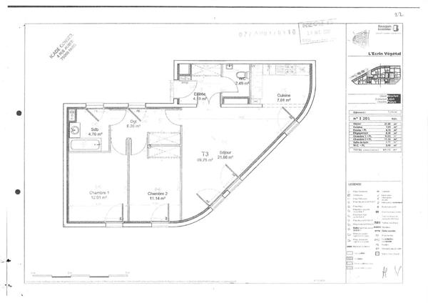 BLAGNAC 31700 PROCHE TRAMWAY Agréable T3 Récent de 69.75m2 ,SANS TERRASSE,  parking sous sol