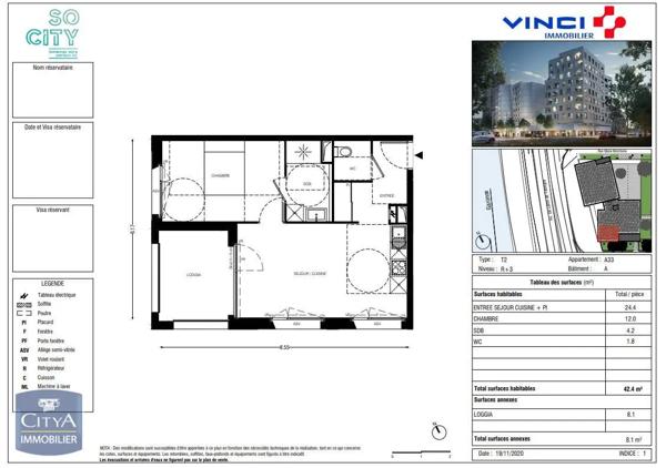 Appartement à louer 2 pièces 42.4m²