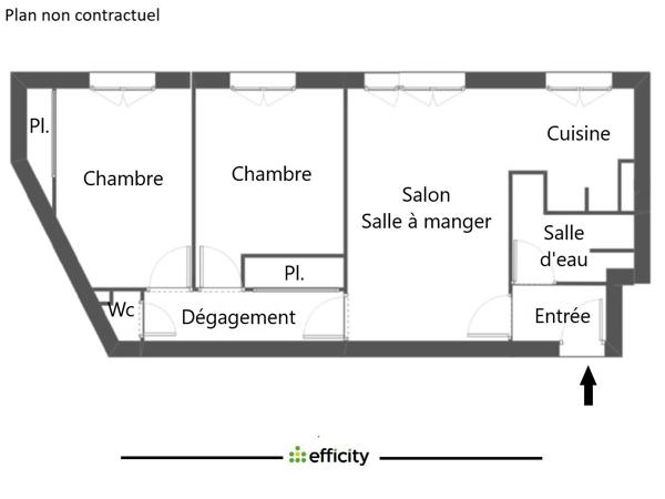 Appartement 3 pièces - 52 m² Exclusivité efficity