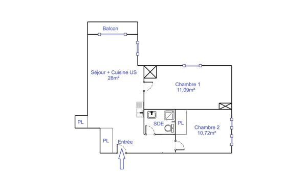 Appartement 3 pièces - 55 m²