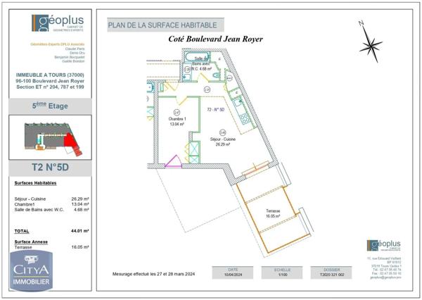 Appartement à louer 2 pièces 44.01m² Tours (37000)
