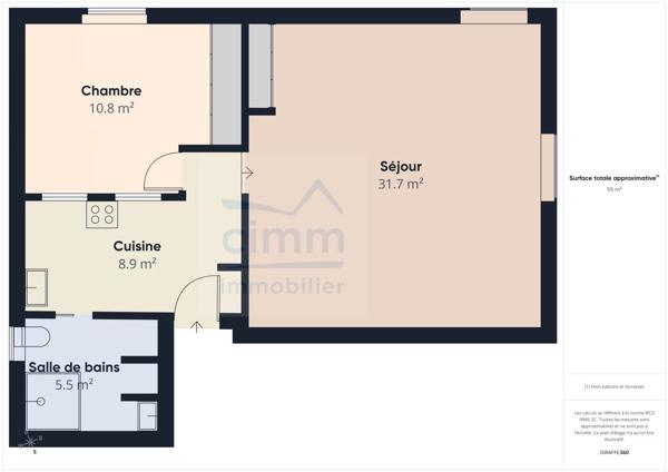 CIMM Immobilier vous présente en exclusivité ce spacieux appartement T2 de 59 m².