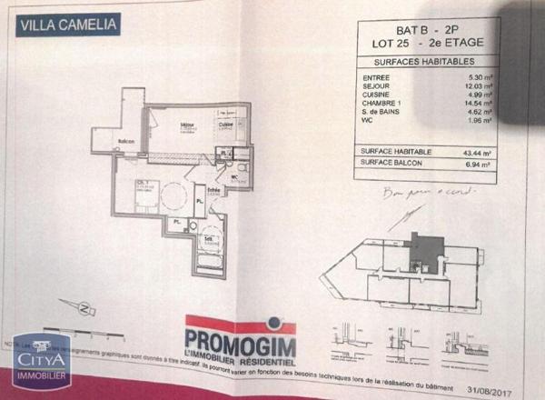 Appartement à louer 2 pièces 43.44m²