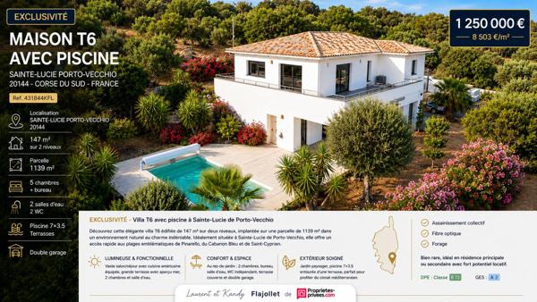 Maison T6  avec piscine - Sainte Lucie De Porto Vecchio  20144 - Corse du Sud  - FRANCE
