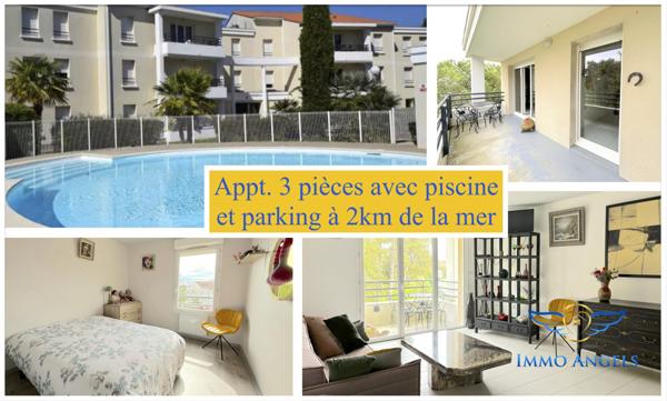 Appartement 3 pièces de 63 m2 avec 2 parkings et piscine