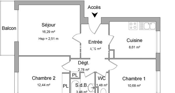 Location Appartement 3 pièces 60.55 m² - Strasbourg 67100