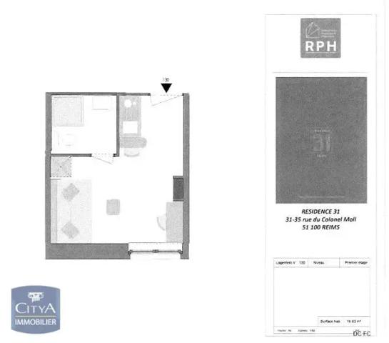Appartement à louer 1 pièce 16.63m² Reims (51100)