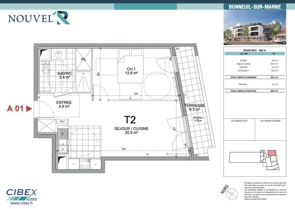 Location Appartement44,6 m² - 2 Pièces - BONNEUIL SUR MARNE (94380)
