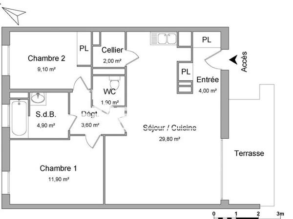 Location Appartement 3 pièces 67.2 m² - 11 RUE DU MARQUIS DE MAUBREUIL Carquefou 44470