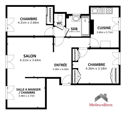 4 pièces 75 m²