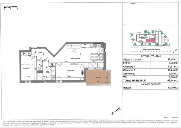 Appartement T3 à vendre  3 pièces - 62,44 m 2   BISCARROSSE  - 40