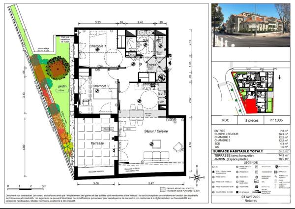 Appartement T3 à vendre  3 pièces - 74,30 m 2   ARCACHON  - 33