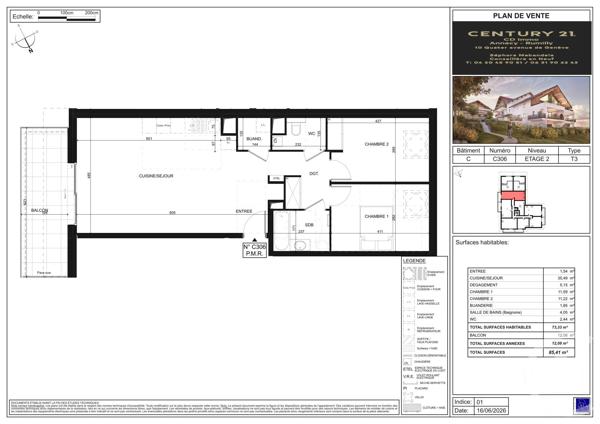 Appartement T3 à vendre  3 pièces - 73,33 m 2   POISY  - 74