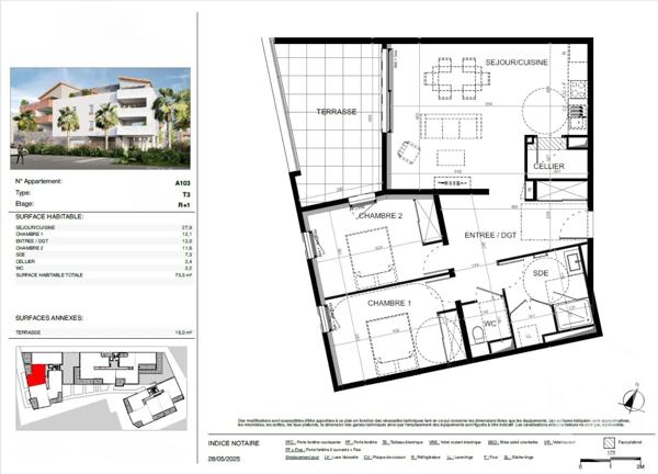 Appartement T3 à vendre  3 pièces - 75,50 m 2   BAILLARGUES  - 34