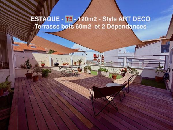 T5 de 120m2 - ESTAQUE - Terrrasse 60 m2 et dépendances.     414 000 euro