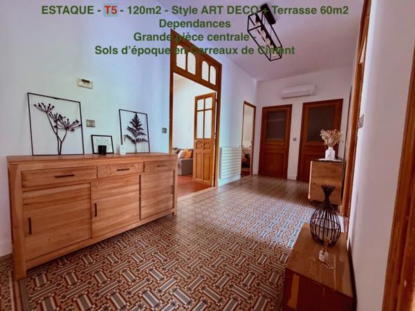 T5 de 120m2 - ESTAQUE - Terrrasse 60 m2 et dépendances.     414 000 euro