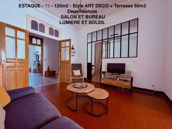 T5 de 120m2 - ESTAQUE - Terrrasse 60 m2 et dépendances.     414 000 euro
