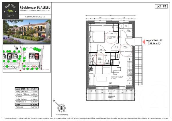 Appartement T2 à vendre  2 pièces - 38,46 m2 OLETTA - 202