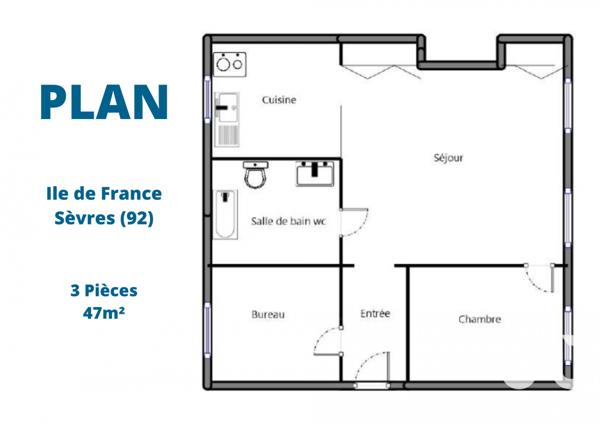 Appartement à vendre 3 pièces 47 m² Sèvres