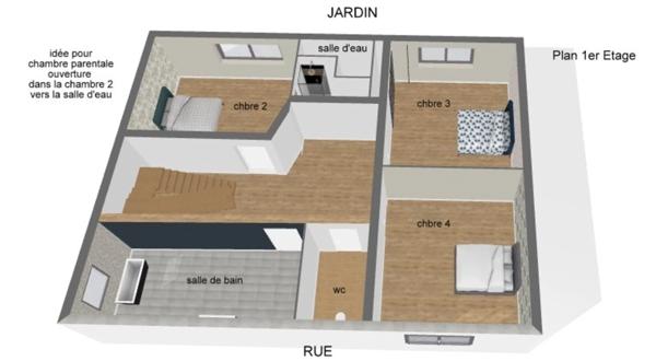 Maison 107m² - jardin 650m² - 3 chambres et un bureau