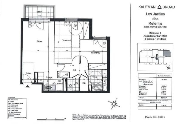 Appartement à louer 3 pièces 63.44m² Jouy-le-Moutier (95280)