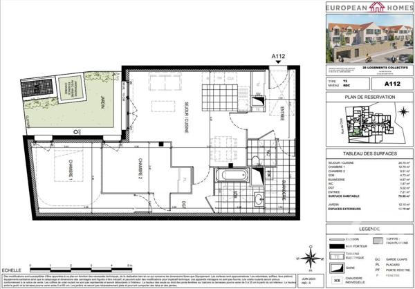 Appartement F3 à vendre  3 pièces - 70,55 m2 GIF SUR YVETTE - 91