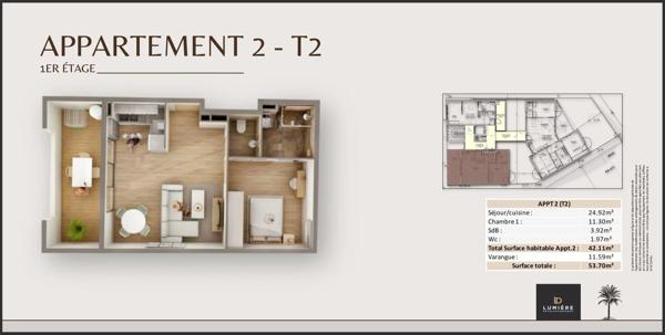 SAINT-DENIS / APPARTEMENT T2 NEUF / STANDING